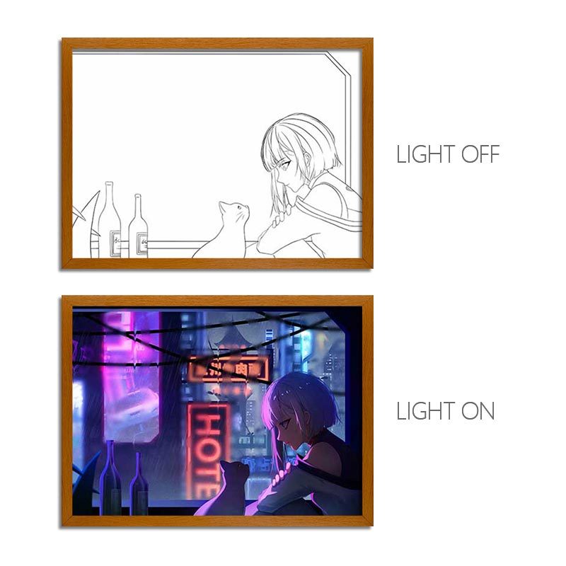 Cyberpunk Anime LED Light Painting Photo Frame Wall Art