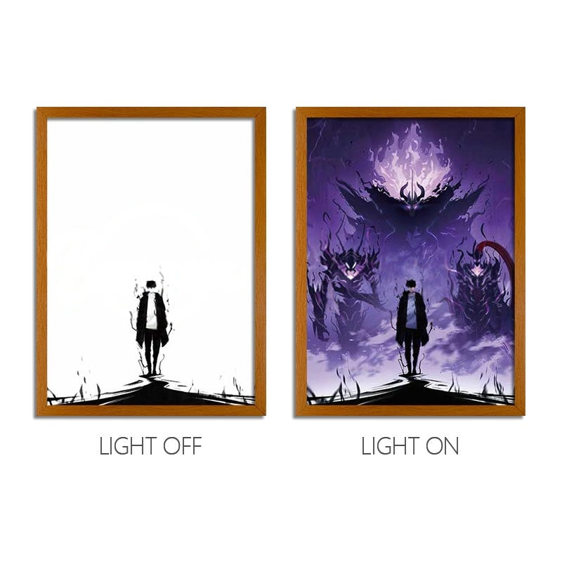 Solo Leveling Sung Jinwoo Anime Series LED Light Painting Photo Frame Wall Art