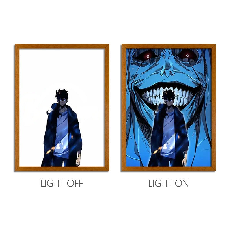 Solo Leveling Sung Jinwoo Anime Series LED Light Painting Photo Frame Wall Art