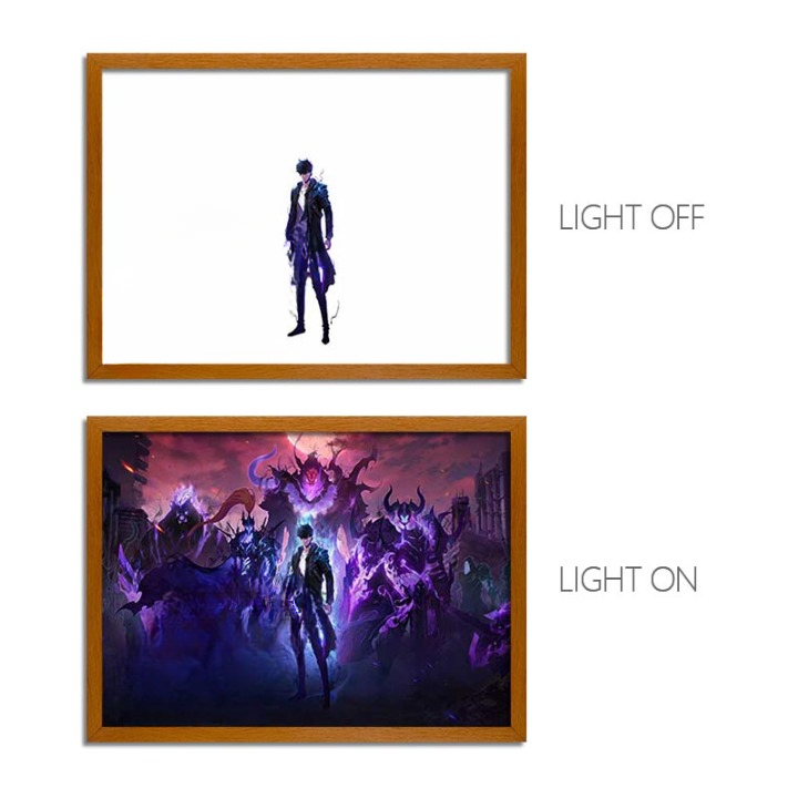 Solo Leveling Sung Jinwoo Anime Series LED Light Painting Photo Frame Wall Art
