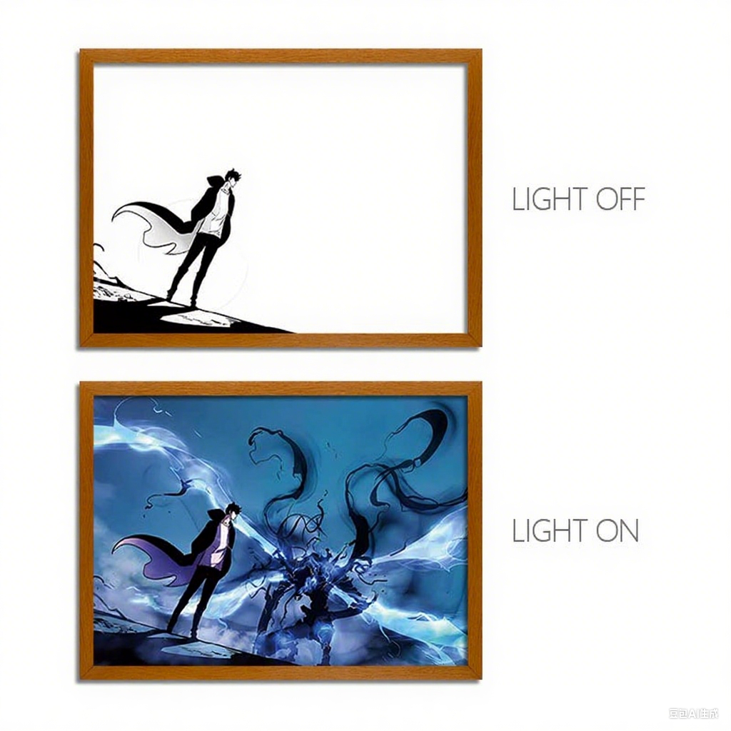 Solo Leveling Sung Jinwoo Anime Series LED Light Painting Photo Frame Wall Art