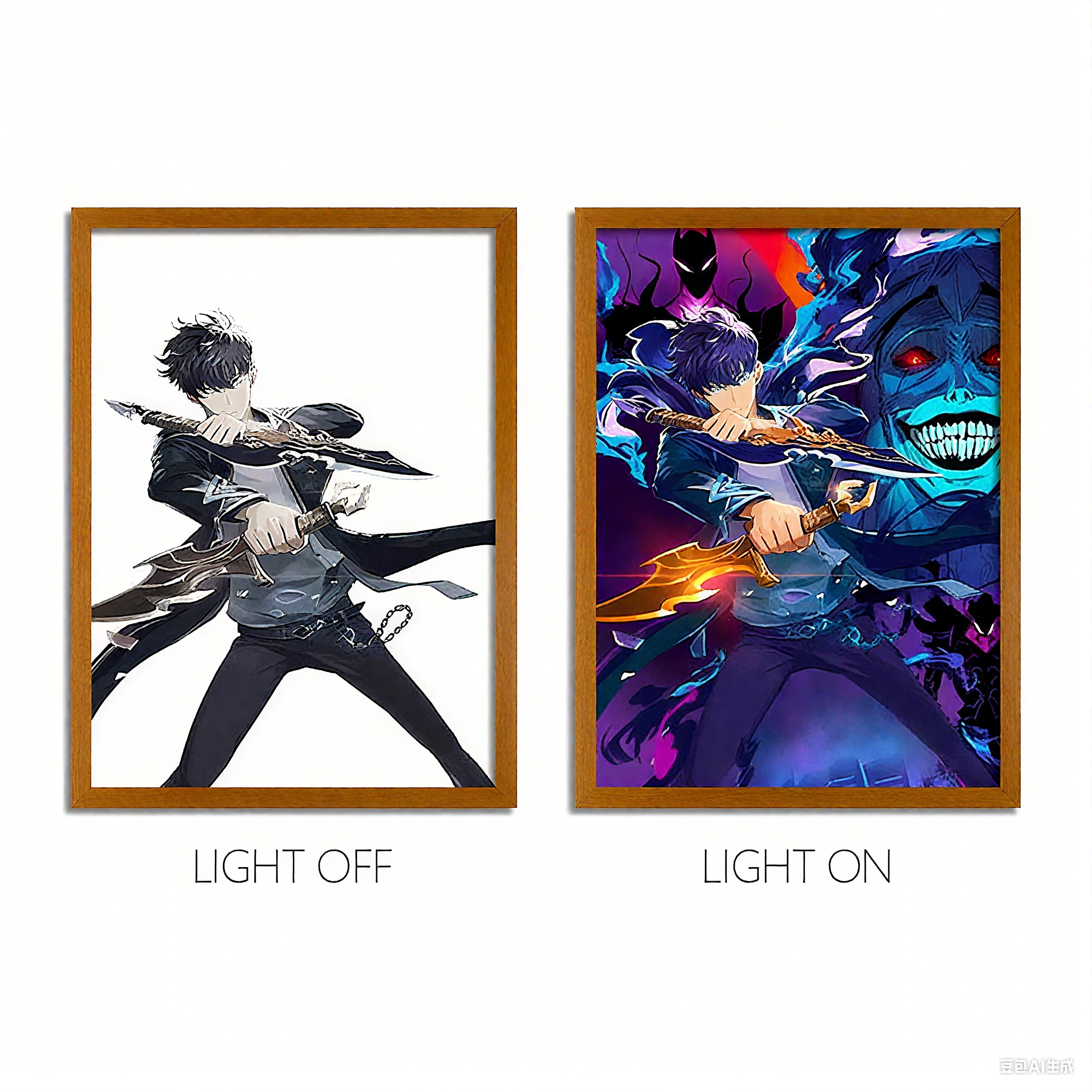 Solo Leveling Sung Jinwoo Anime Series LED Light Painting Photo Frame Wall Art
