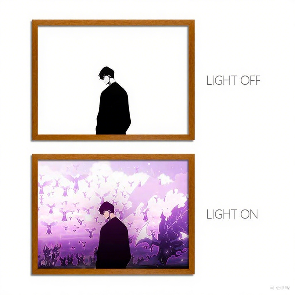 Solo Leveling Sung Jinwoo Anime Series LED Light Painting Photo Frame Wall Art