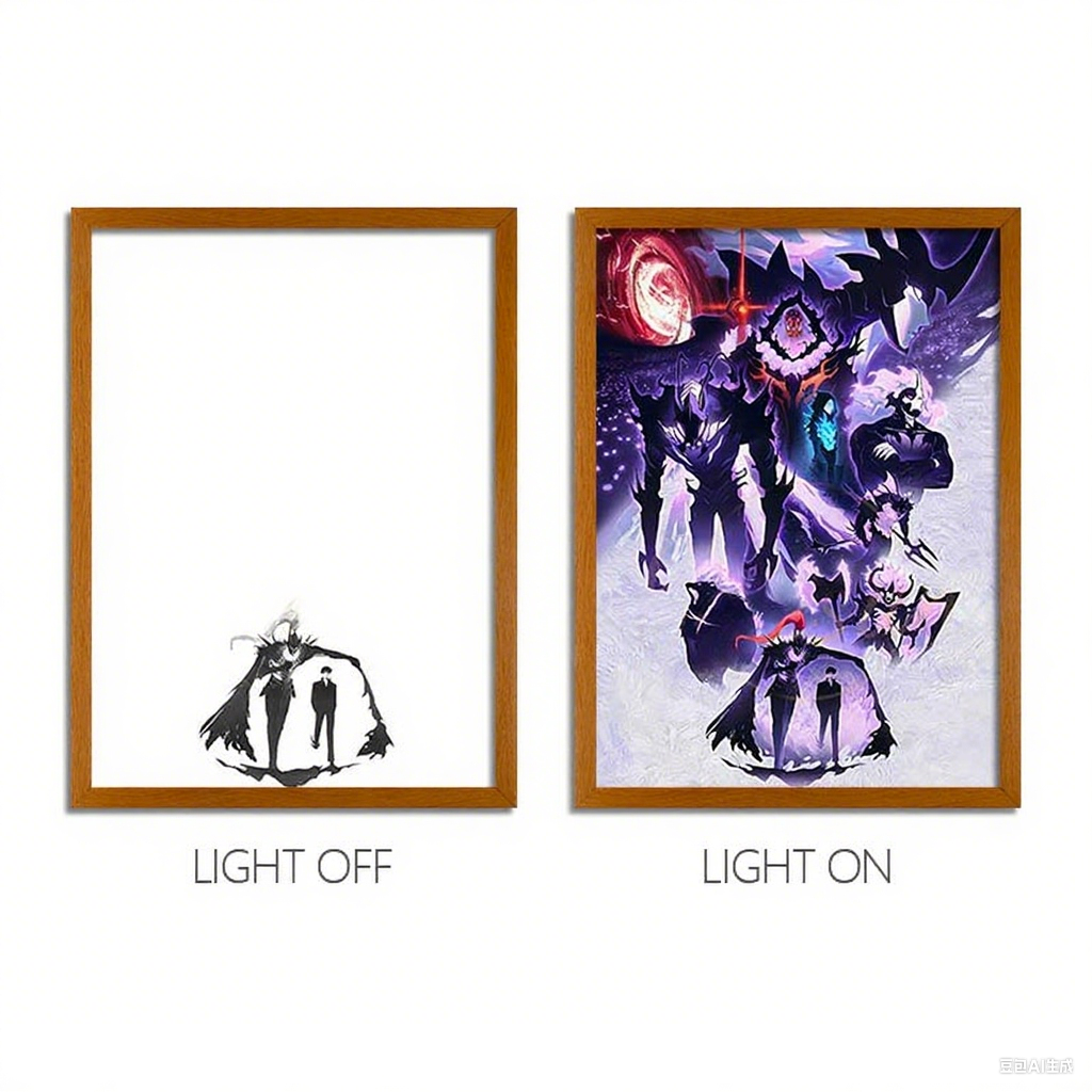 Solo Leveling Sung Jinwoo Anime Series LED Light Painting Photo Frame Wall Art